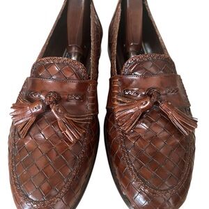 Vintage Classic Bragano Buttersoft Brown Leather Woven Loafers with Tassels